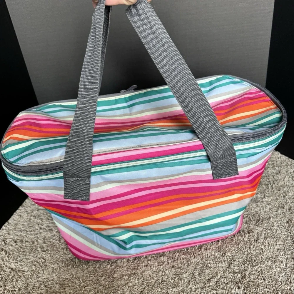 Thirty-One 31 Family Picnic Thermal Lollipop Stripe Large Thermal Tote Handles